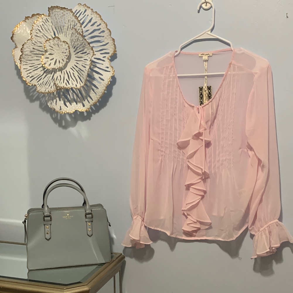 Ultra pink NWT, pink sheer blouse size large